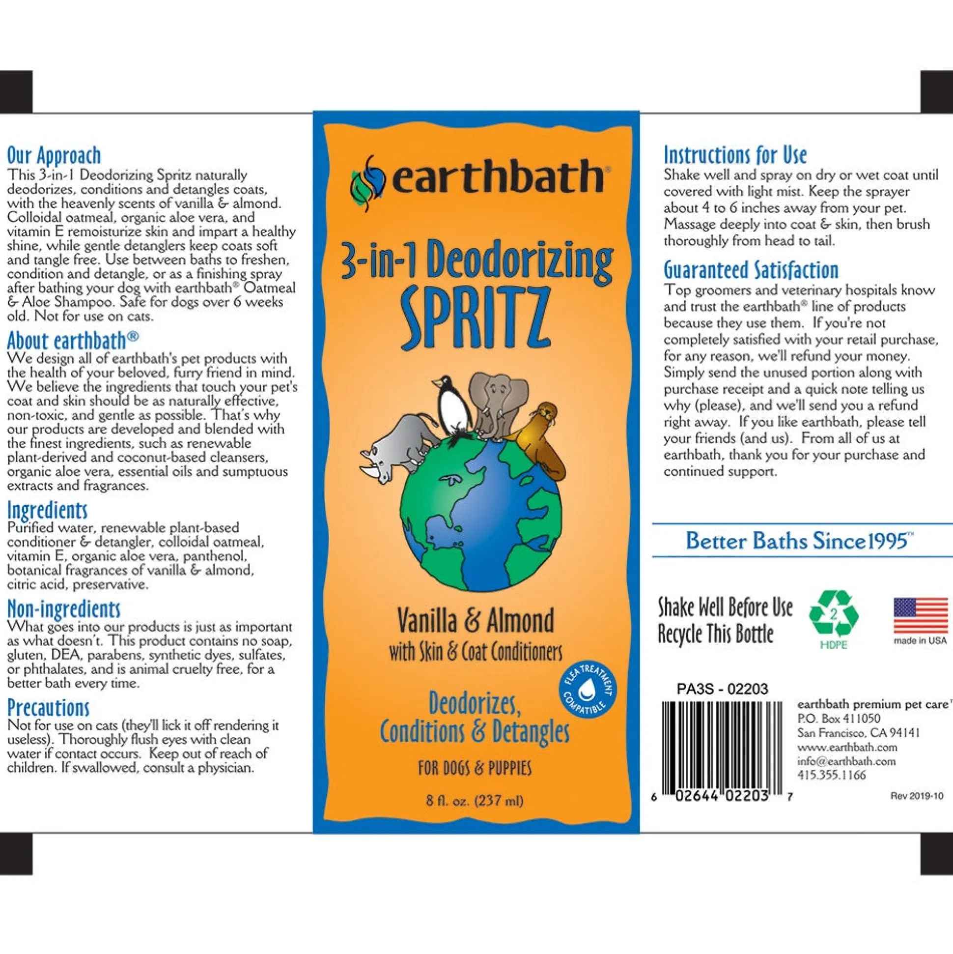 earthbath Dog Grooming Deodorizing Spritz