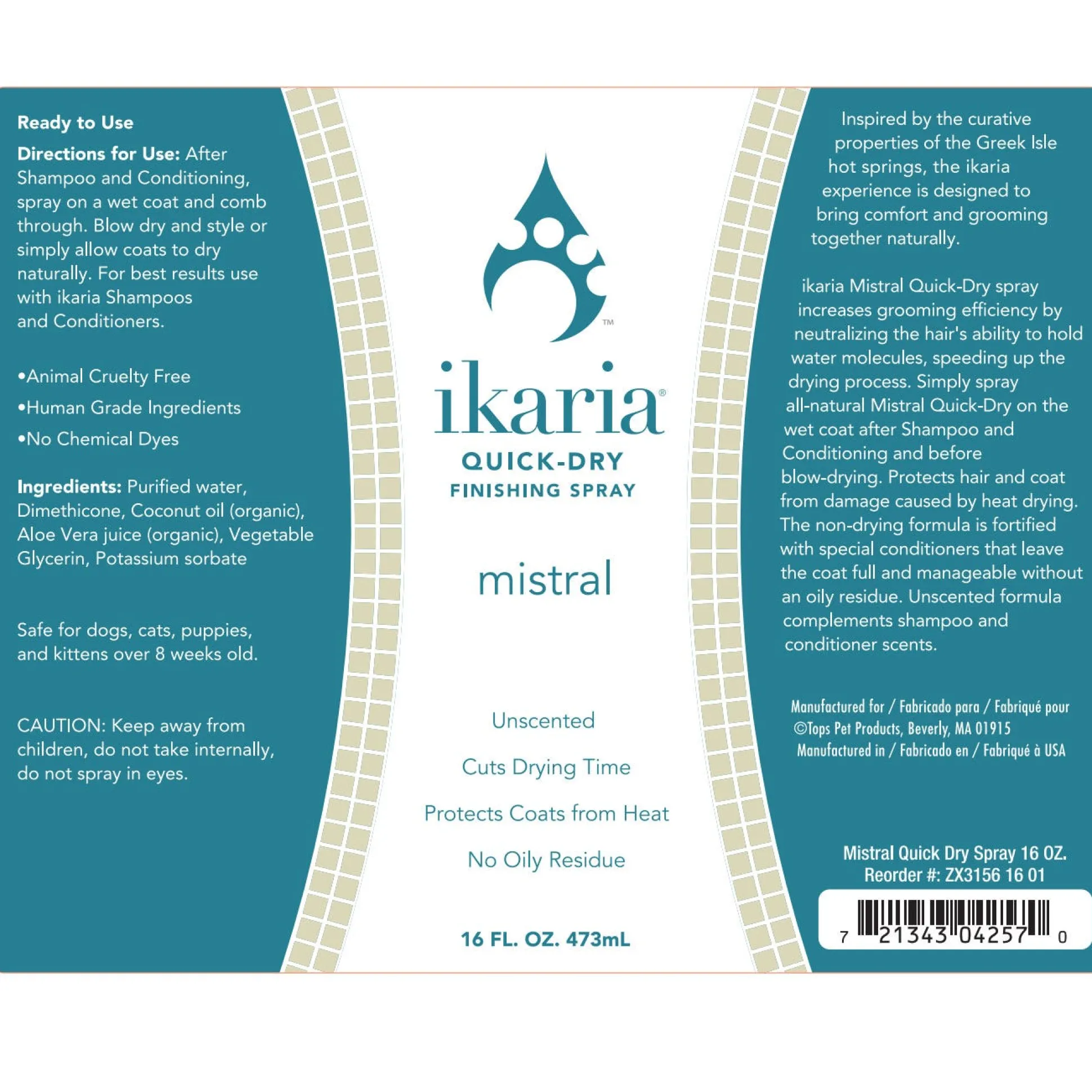 ikaria Dog Grooming Mistral Quick Dry Finishing Spray