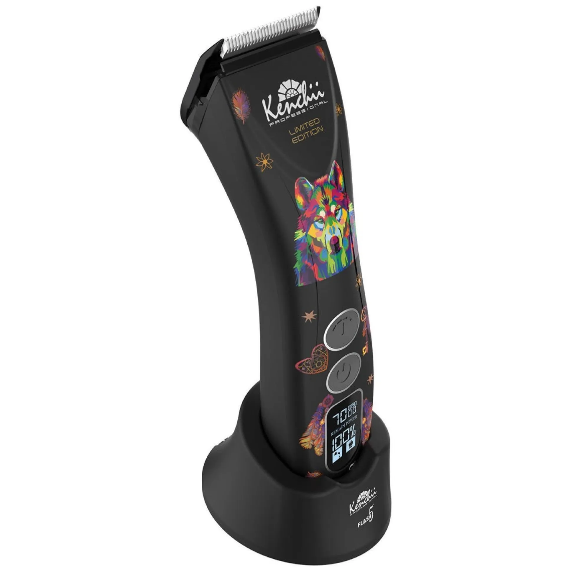 Kenchii Flash5 5-in-1 Digital Cordless Dog Hair Clipper Limited Edition Black Wolf