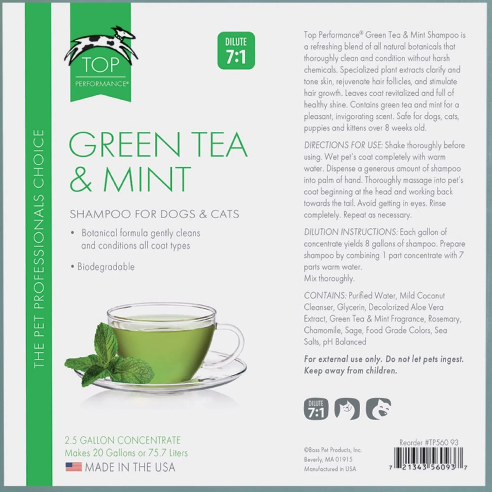 Top Performance Green Tea & Mint Dog Grooming Shampoo