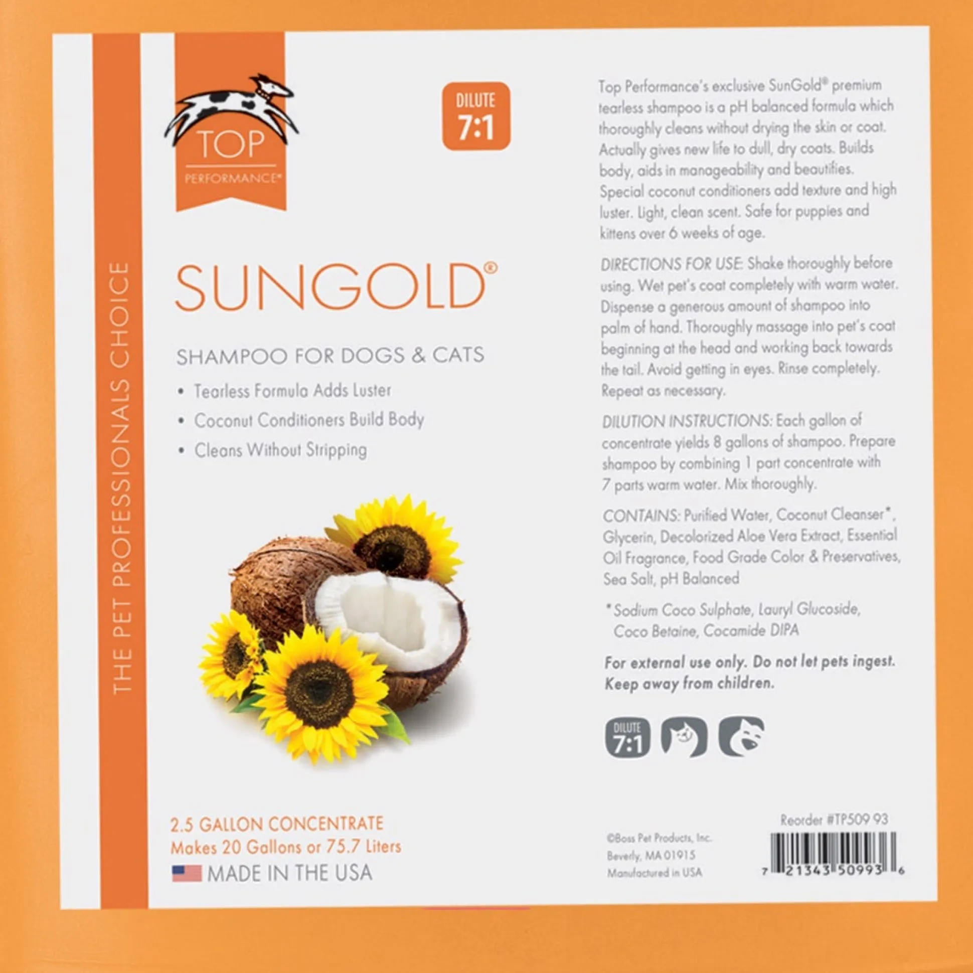 Top Performance SunGold Dog Grooming Shampoo