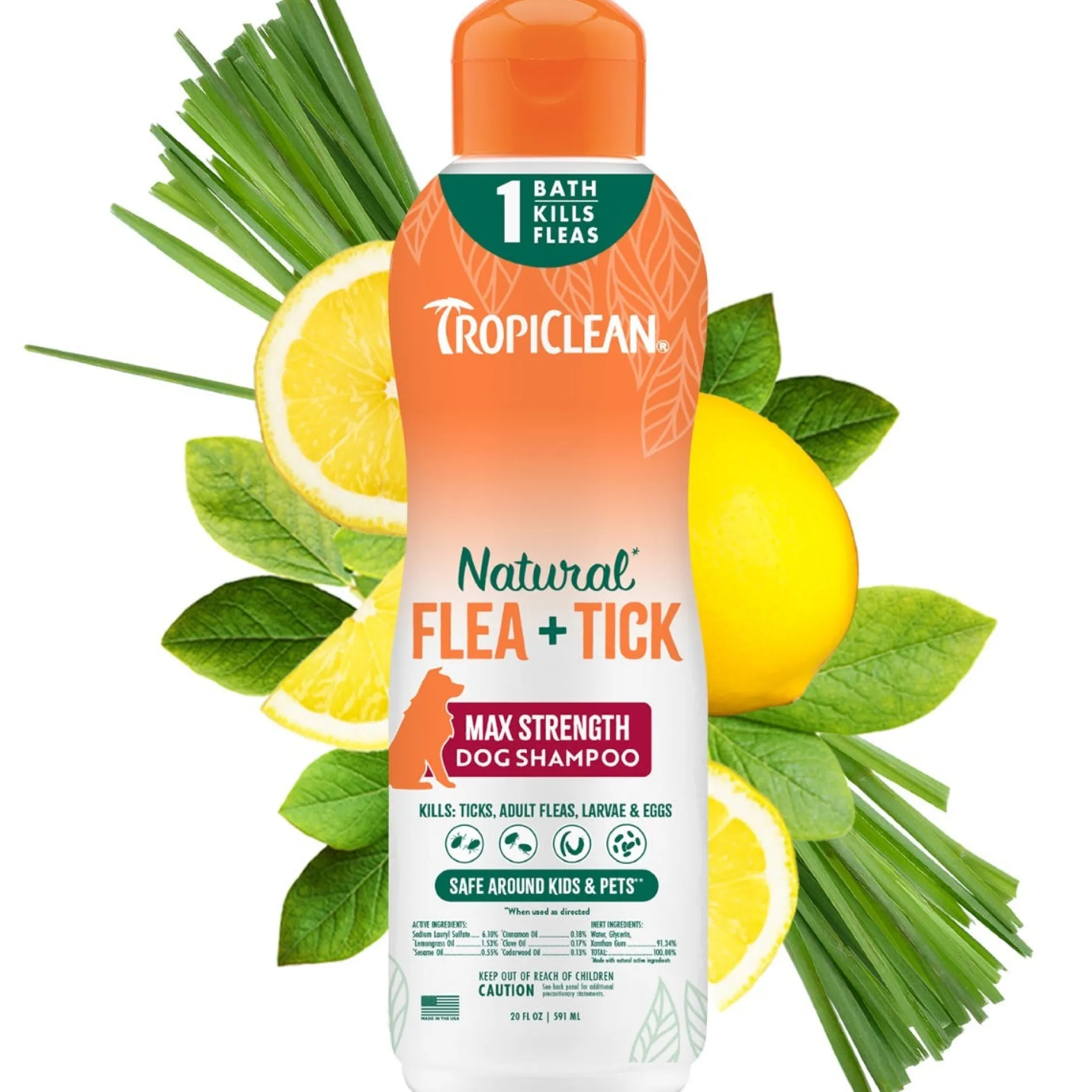 TropiClean Natural Flea & Tick Dog Grooming Shampoo Max Strength