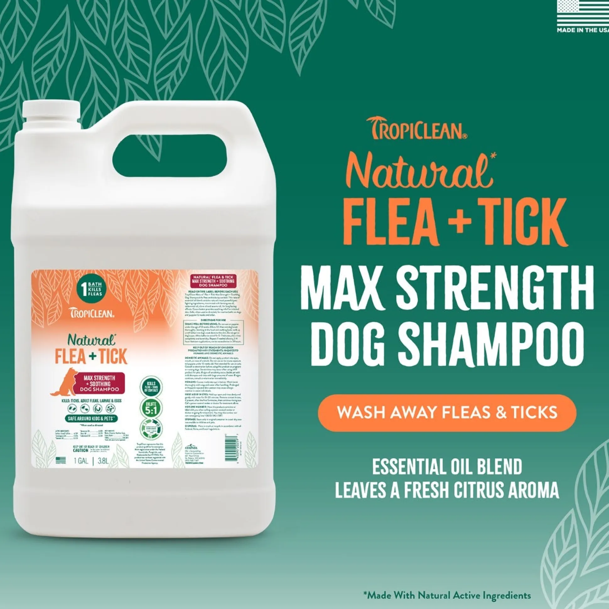 TropiClean Natural Flea & Tick Dog Grooming Shampoo Max Strength