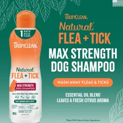 TropiClean Natural Flea & Tick Dog Grooming Shampoo Max Strength