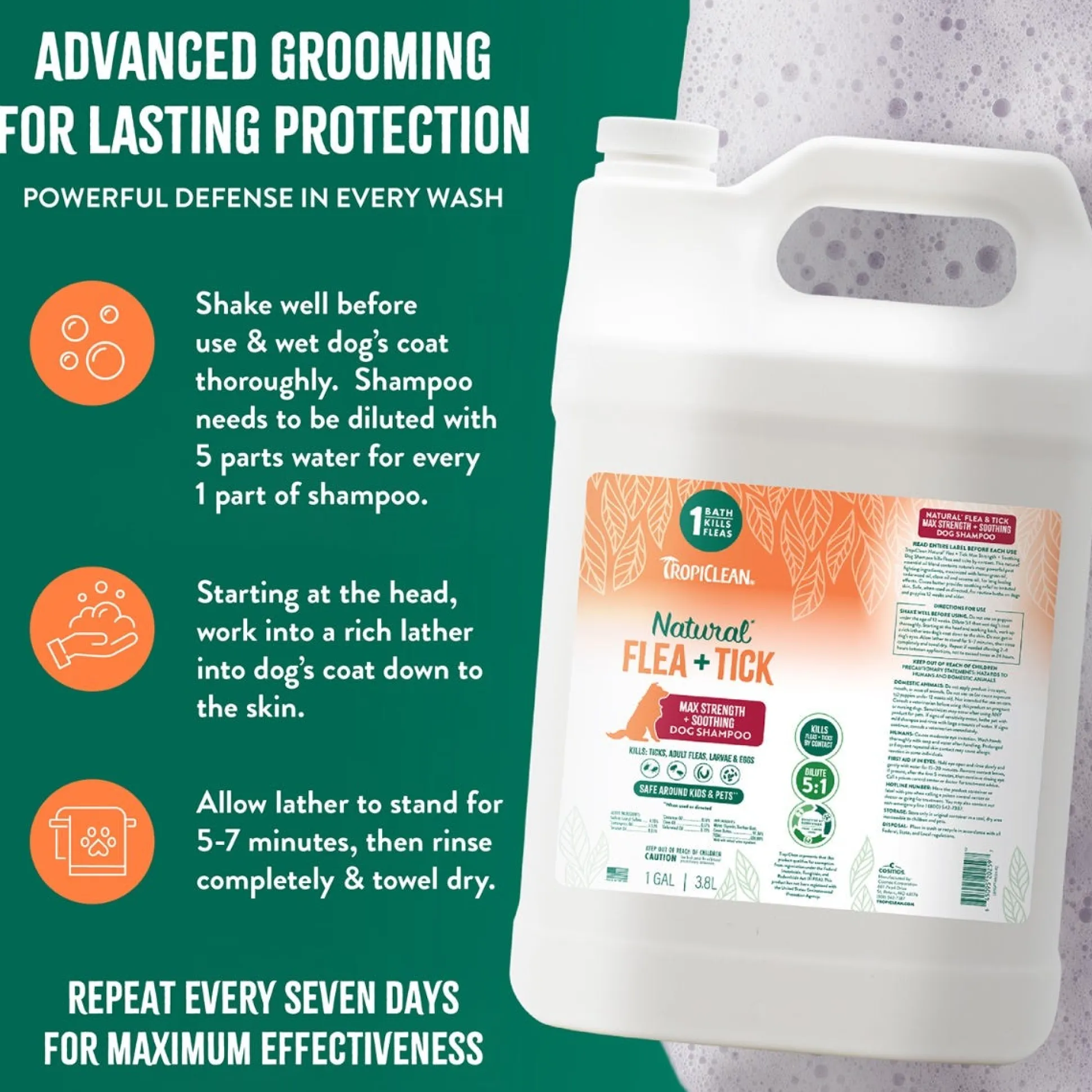 TropiClean Natural Flea & Tick Dog Grooming Shampoo Max Strength