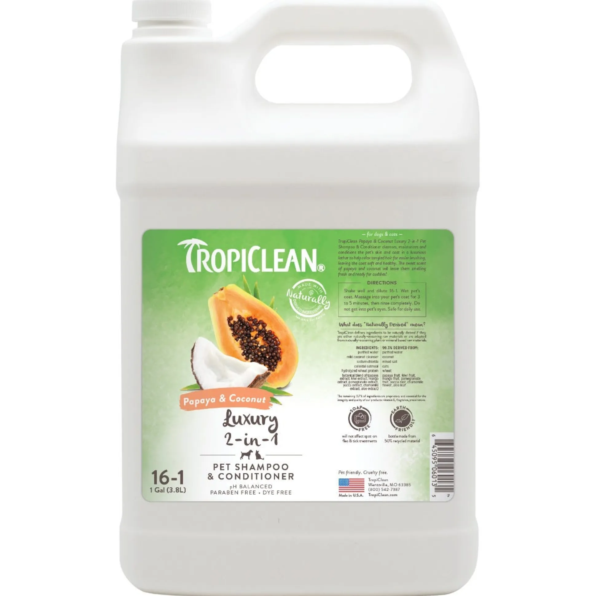 TropiClean Papaya & Coconut 2-in-1 Dog Grooming Shampoo