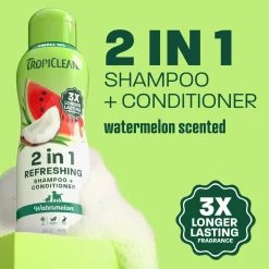 TropiClean Watermelon 2 in 1 Dog Grooming Shampoo 20 oz