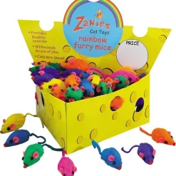 Zanies Rainbow Mice Cheese Wedge Cat Toy Display, 60 Pieces